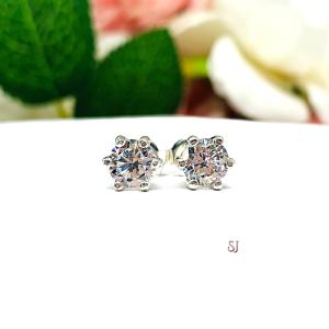 Round Cubic Zirconia 6 Prong Stud Earrings