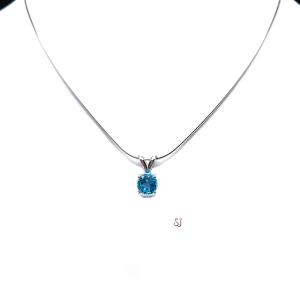 Swiss Blue Topaz Pendant Sterling Silver Necklace Round 6mm Natural December Birthstone
