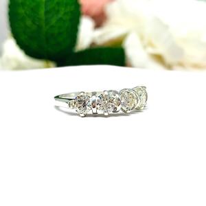 Moissanite 5 Stone Sterling Silver Band - 4mm round authentic moissanites - Alternative stone wedding or anniversary ring
