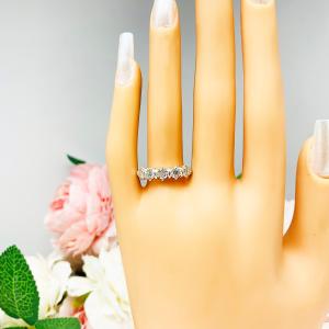 Moissanite 5 Stone Sterling Silver Band - 4mm round authentic moissanites - Alternative stone wedding or anniversary ring