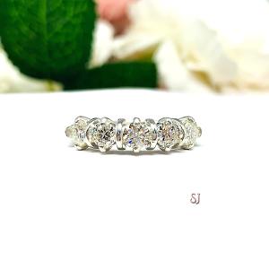 Moissanite 5 Stone Sterling Silver Band - 4mm round authentic moissanites - Alternative stone wedding or anniversary ring