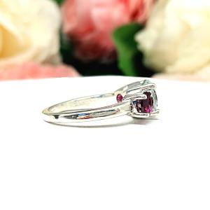 Round Natural White Topaz Wine Color Garnet Three Stone Ring