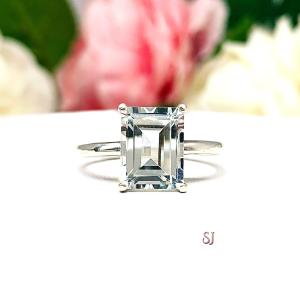Natural White Topaz Emerald Cut Ring