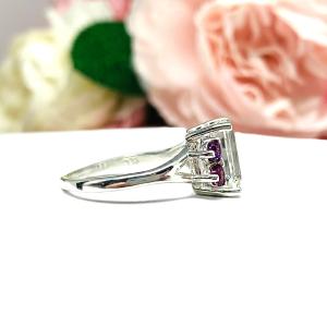Emerald Cut Natural White Topaz Wine Color Garnet Accents Ring Size 8 FINAL SALE