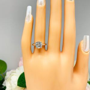 Round Steel Blue Moissanite Sterling Silver Engagement Ring Authentic 10.5mm 4.41 carats