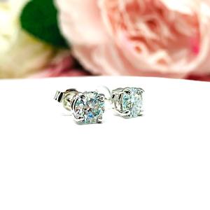 Round Steel Blue Moissanite Sterling Silver Stud Earrings Authentic