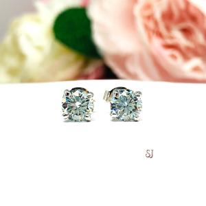 Round Steel Blue Moissanite Sterling Silver Stud Earrings Authentic