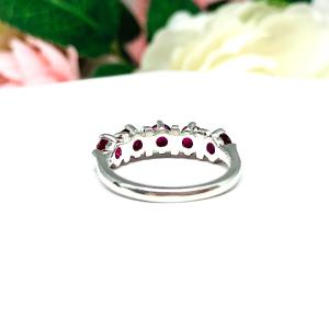 Lab Created Ruby 5 Stone Sterling Silver Ring July Birthstone Round 4mm Size 7 FINAL SALE