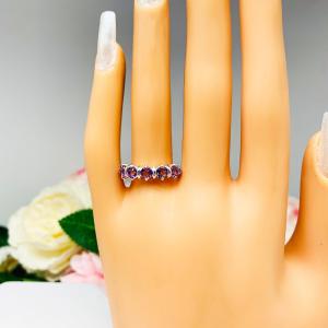 African Amethyst Five Stone Sterling Silver Ring Natural 4mm Round February Birthstone SIZE 7 FINAL SALE