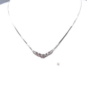 Five Stone Round CZ Pendant Necklace - Sterling silver V style chevron necklace- 6A quality cubic zirconia