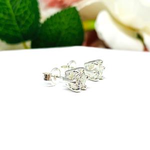 Round Near Colorless Cubic Zirconia 6 Prong Stud Earrings
