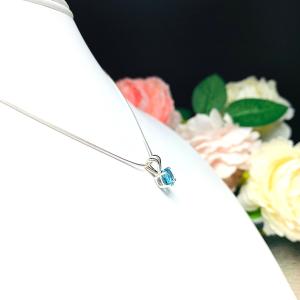 Swiss Blue Topaz Pendant Sterling Silver Necklace Round 6mm Natural December Birthstone