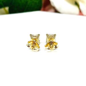 Asscher Moissanite 14k Gold Stud Earrings - Authentic stones - Solid gold settings - FREE 3RD DAY UPS