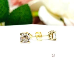 Asscher Moissanite 14k Gold Stud Earrings - Authentic stones - Solid gold settings - FREE 3RD DAY UPS