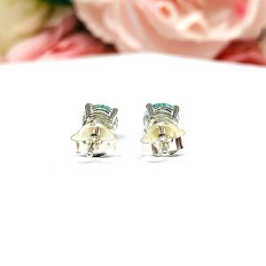 Round Steel Blue Moissanite Sterling Silver Stud Earrings Authentic