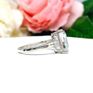 Cushion-Cut CZ 3-Stone Engagement Ring • 12x10mm, Sterling Silver, Size 7