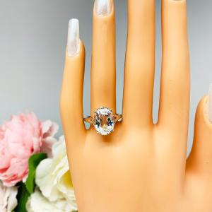 Natural White Topaz Oval Solitaire Ring - Sterling silver split shank statement setting