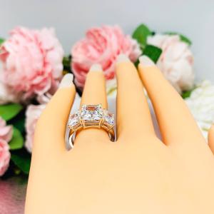 Radiant CZ Three Stone Sterling Silver Engagement Ring