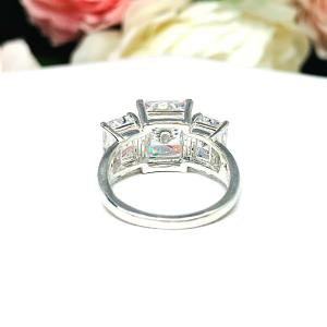 Radiant CZ Three Stone Sterling Silver Engagement Ring
