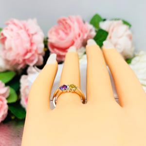 February Amethyst and November Citrine Two Stone Mother Family Birthstone Ring 4mm Round SIZE 6 FINAL SALE