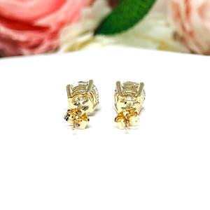 Round Near Colorless CZ Basket 10k Gold Stud Earrings