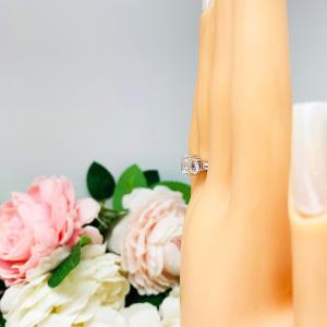 Lab White Sapphire Round Three Stone Engagement Ring