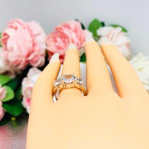 Lab White Sapphire Round Three Stone Engagement Ring