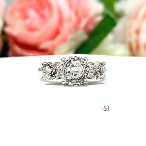 Lab White Sapphire Round Three Stone Engagement Ring