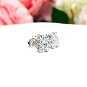 Oval Cubic Zirconia Sterling Silver Stud Earrings