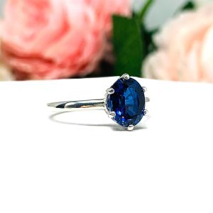 Lab Blue Sapphire Oval 6 Prong Ring