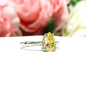 Canary Yellow Pear-Cut CZ Engagement Ring • 9x6mm, Sterling Silver, Size 7