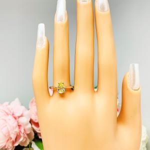 Canary Yellow Pear-Cut CZ Engagement Ring • 9x6mm, Sterling Silver, Size 7