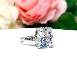 Cushion-Cut CZ 3-Stone Engagement Ring • 12x10mm, Sterling Silver, Size 7