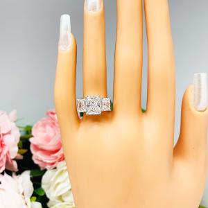 Radiant CZ Three Stone Sterling Silver Engagement Ring