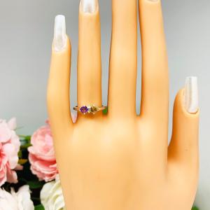 February Amethyst and November Citrine Two Stone Mother Family Birthstone Ring 4mm Round SIZE 6 FINAL SALE