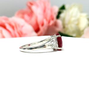 Lab Ruby Oval CZ Accented Ring