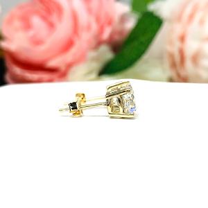 Round Near Colorless CZ Basket 10k Gold Stud Earrings