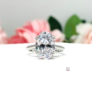 Elongated Oval CZ Split Prong Engagement Ring 12x8mm 3.5 Carats