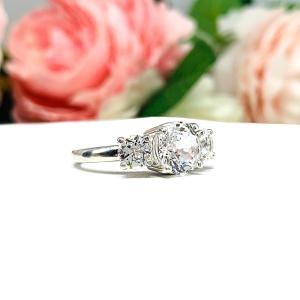 Lab White Sapphire Round Three Stone Engagement Ring