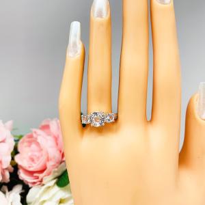Lab White Sapphire Round Three Stone Engagement Ring