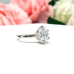 Oval CZ 6 Prong Engagement Ring 9x7mm 2 Carats 10x8mm 2.5 Carats