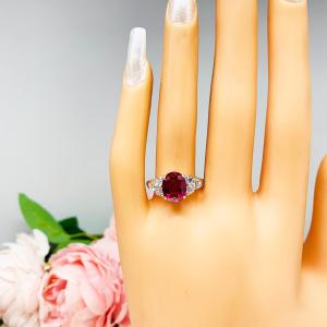 Lab Ruby Oval CZ Accented Ring