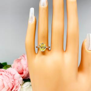 Canary Yellow Oval CZ Engagement Ring 6 Prong