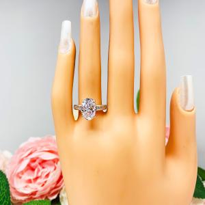 Oval-Cut CZ Channel-Set Engagement Ring • 12x8mm, Sterling Silver, Size 6