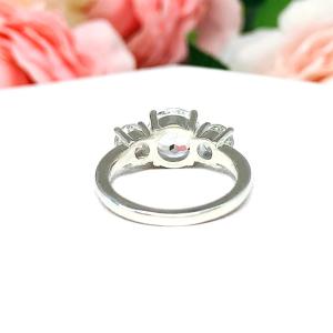 Natural White Topaz 3 Stone Engagement Ring - 8mm and 5mm round stones - Sterling silver setting