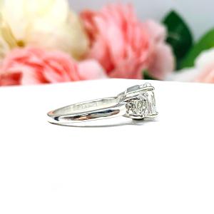 Natural White Topaz 3 Stone Engagement Ring - 8mm and 5mm round stones - Sterling silver setting