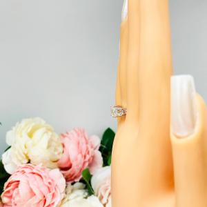 Natural White Topaz 3 Stone Engagement Ring - 8mm and 5mm round stones - Sterling silver setting