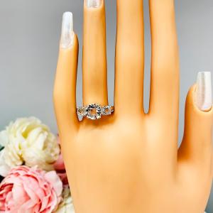 Natural White Topaz 3 Stone Engagement Ring - 8mm and 5mm round stones - Sterling silver setting