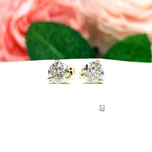 Moissanite Martini 14k Yellow Gold Stud Earrings - Authentic round moissanite - Solid gold settings - FREE 3RD DAY UPS