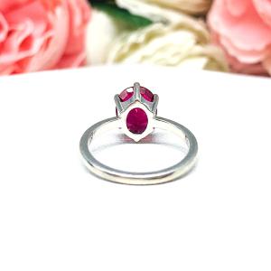 Lab Created Ruby Oval Six Prong Ring Sterling Silver